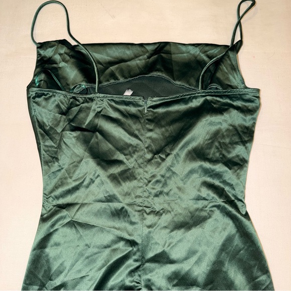 Satin Green Slip Mini Dress with Spaghetti Straps - Picture 4 of 7